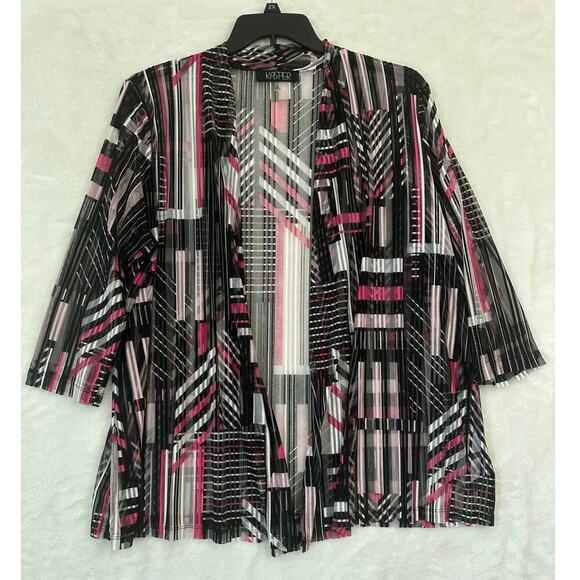 Kasper Pink Black Open Front Top 2X Sheer Flowy Classic - Picture 1 of 9
